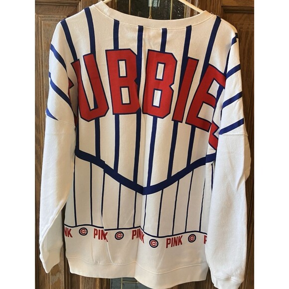 Victoria's Secret Pink Chicago Cubs Cubbies Sweatshirt M White Blue Red Retro - Picture 9 of 12